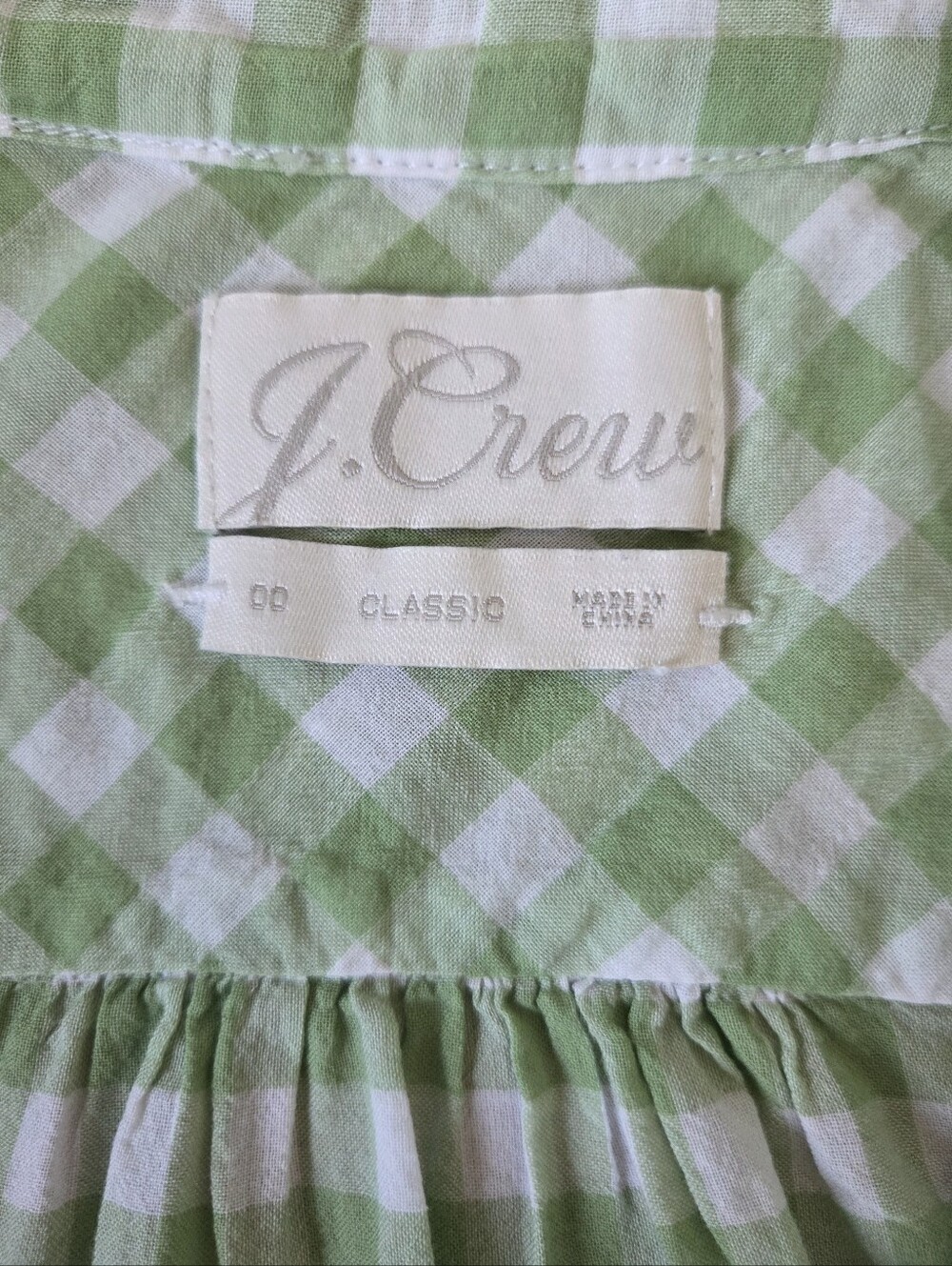 J. Crew Classic Fit Ruffle Popover Green Gingham Blouse Womens Size 00 - Picture 6 of 8